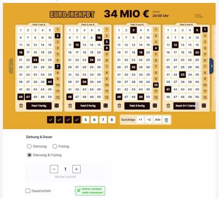 Eurojackpot Schein ausfüllen
