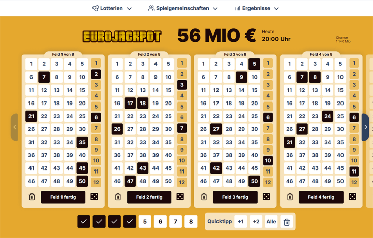 Eurojackpot Tipp 2 - Mehrere Felder ausfüllen