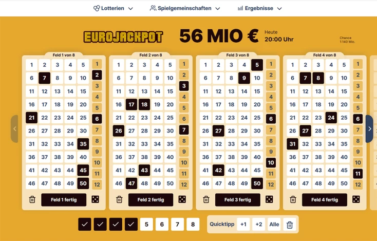 Eurojackpot Tipp 2 - Mehrere Felder ausfüllen