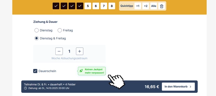 Eurojackpot Tipp 9 - Dauerschein spielen