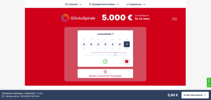 GlücksSpirale Losnummer auswählen