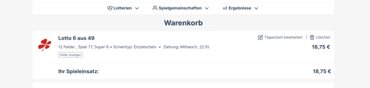 Kosten für einen vollen Lottoschein mit Spiel 77 und Super 6