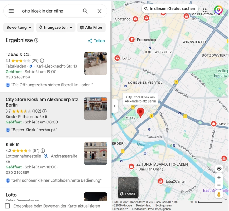 Lotto Kiosk in der Nähe finden