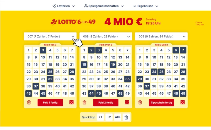Lotto Vollsystem Spielschein