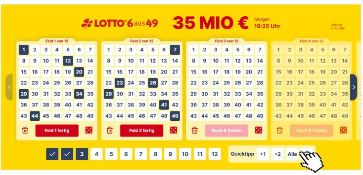 Lotto Zufallszahlen mit dem Quicktipp generieren