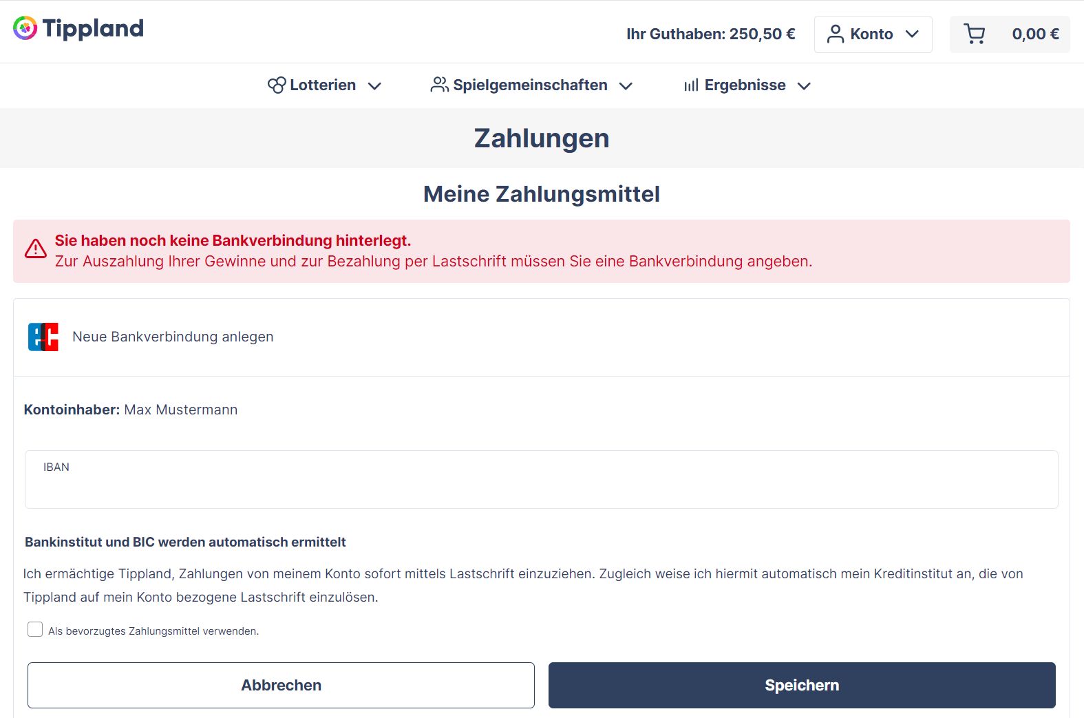 Lotto per Lastschrift SEPABankeinzug