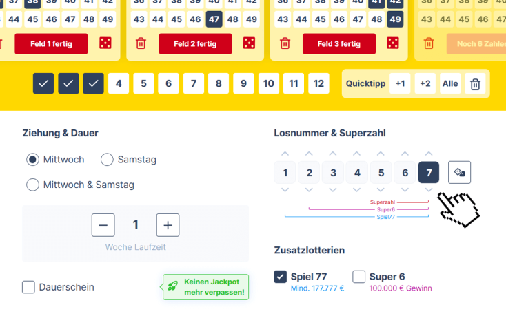 Spiel 77 Losnummer -auswählen